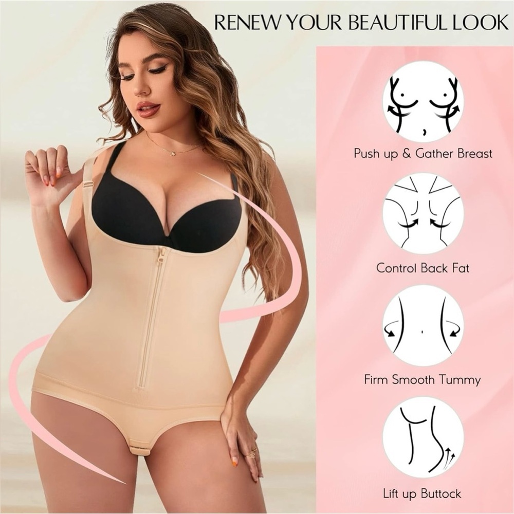MERYOSZ Women’s Shapewear Tummy Control Open Bust Mesh Bodysuit - Picture 5 of 9